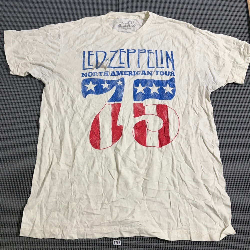 Led Zeppelin North American Tour 75 Graphic T-Shirt Cream Mens Size L